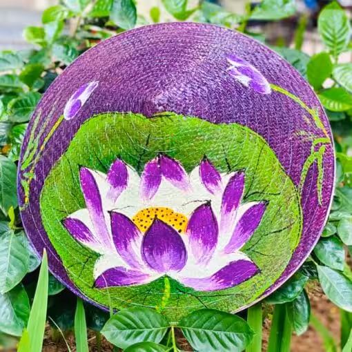 Nón cỏ bàng đen họa tiết Sen tím