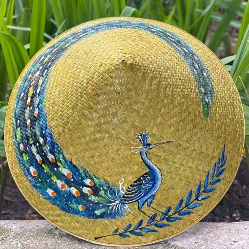 Nón cỏ bàng họa tiết chim Công