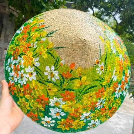 Nón cỏ bàng họa tiết hoa Cúc vàng