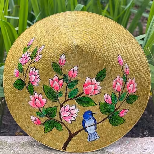 Nón cỏ bàng họa tiết hoa Đào