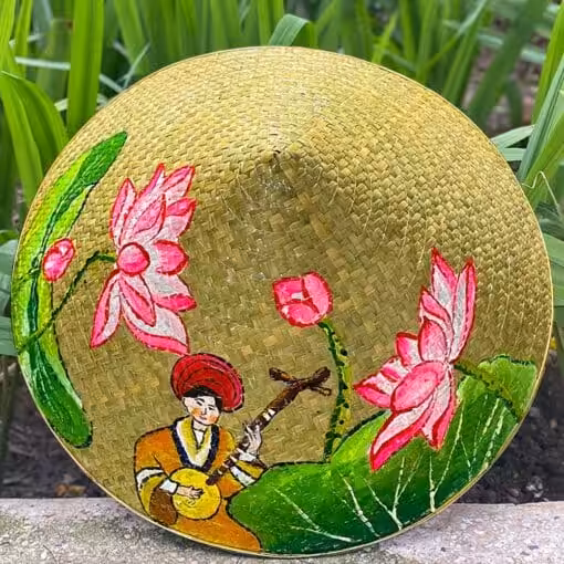 Nón cỏ bàng họa tiết Sen & cô gái