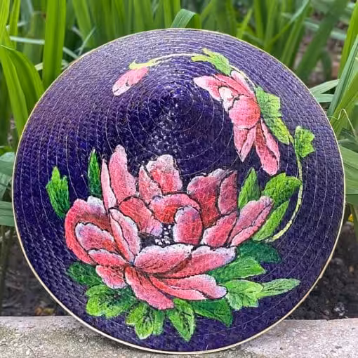 Nón cỏ bàng tím than họa tiết Sen hồng