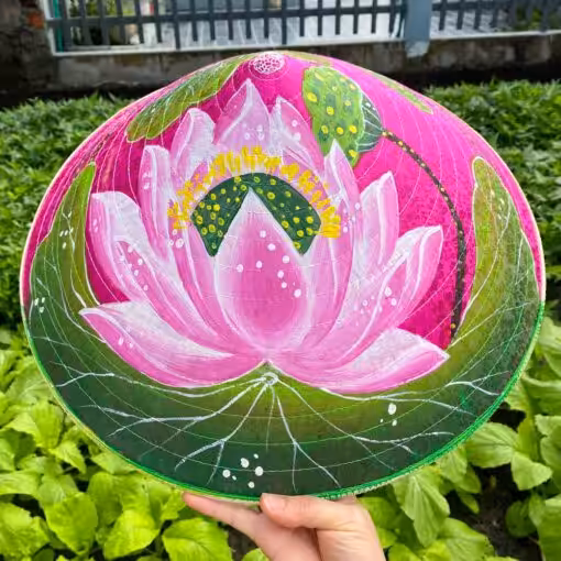Nón lụa hồng họa tiết Sen hồng