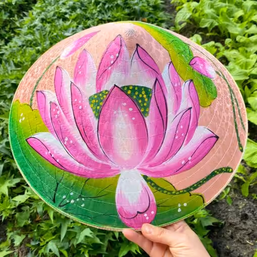 Nón lụa hồng họa tiết Sen hồng