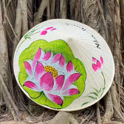 Nón lá huế họa tiết cô gái nền vàng vẽ tay