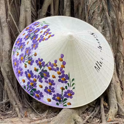 Nón lá huế họa tiết cô gái nền vàng vẽ tay