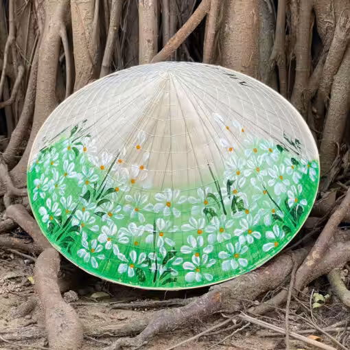 Nón lá huế họa tiết cô gái nền vàng vẽ tay
